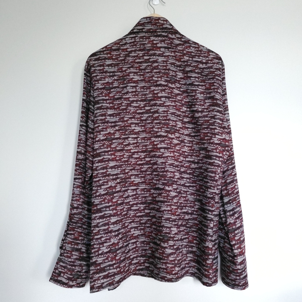 Hermes gray red horse pattern mens fall winter shirts wool silk. - Picture 9 of 14